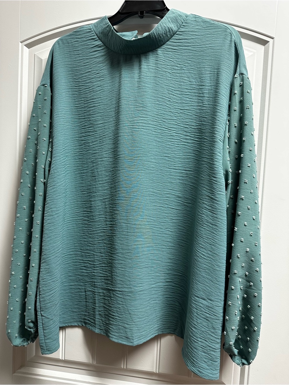 Women's Teal Textured Pearl-Sleeve Sweater Xl